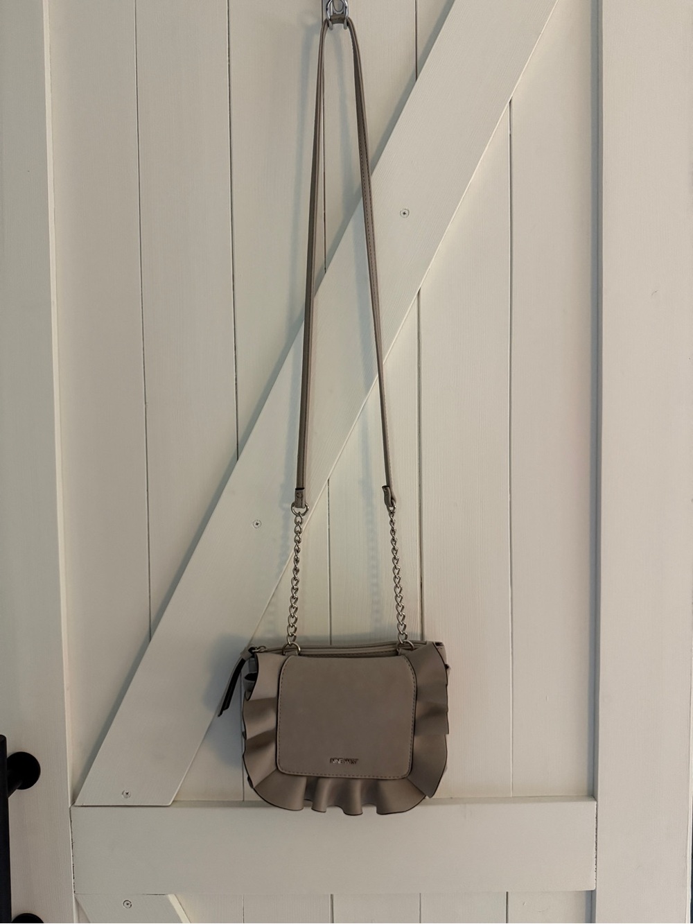 Nine West Gray Ruffle-Trim Crossbody Bag